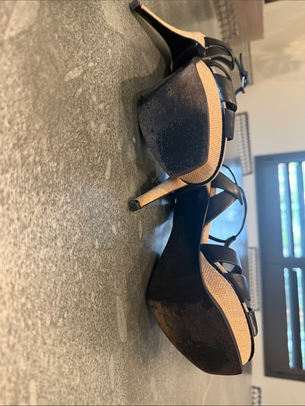 Saint Laurent Black Leather Knot T-Strap Sandals with Tan Insole - Picture 4 of 4